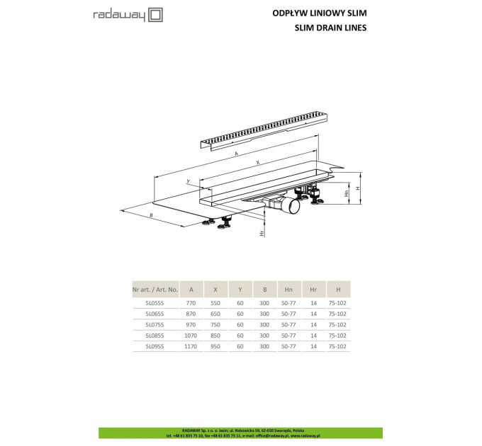 Душовий канал 950 мм Slim 5L095S RADAWAY