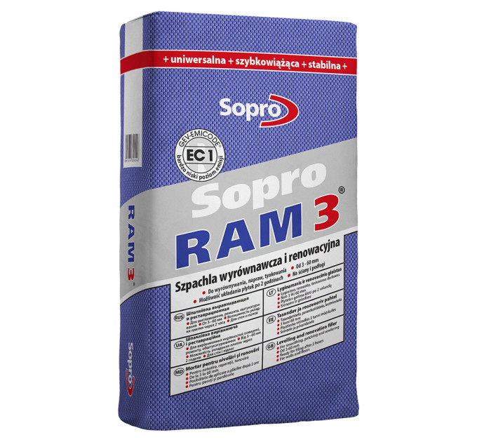 Шпаклівка вирівнювальна і реставраційна Sopro RAM 3 454 (25 кг)