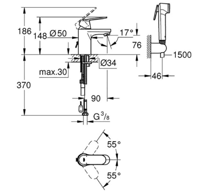 Змішувач для умивальника S-Size Eurosmart Cosmopolitan (23125000), Grohe