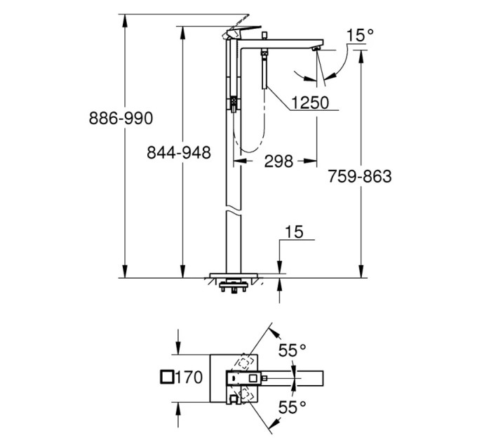 Змішувач підлоговий для ванни Eurocube (23672001), Grohe
