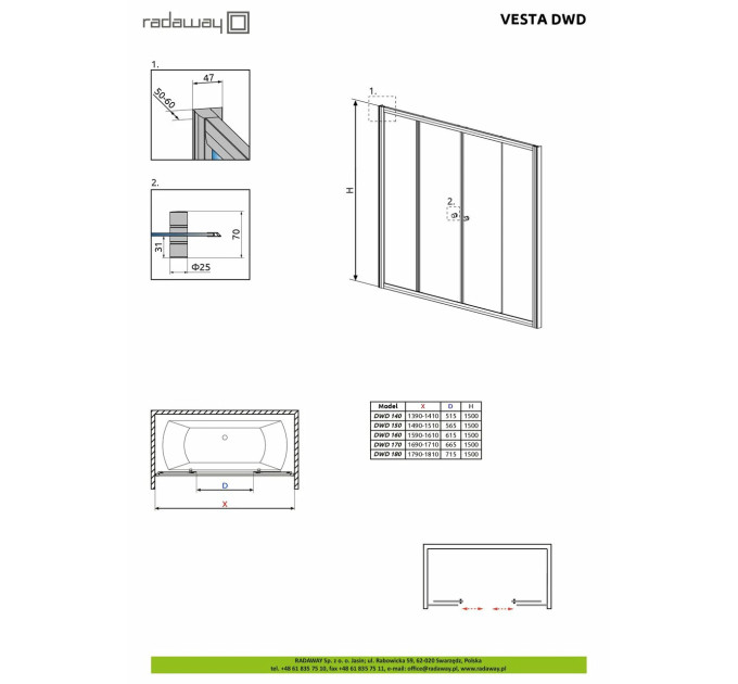 Двері для ванни Vesta DWD 150 RADAWAY