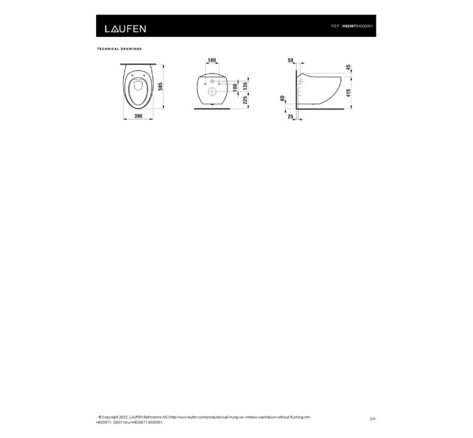 Унітаз підвісний ILBAGNOALESSI ONE Rimless (H8209714000001) LAUFEN