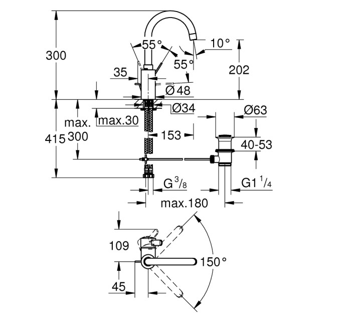 Змішувач для умивальника L-Size Eurosmart Cosmopolitan (32830001), Grohe