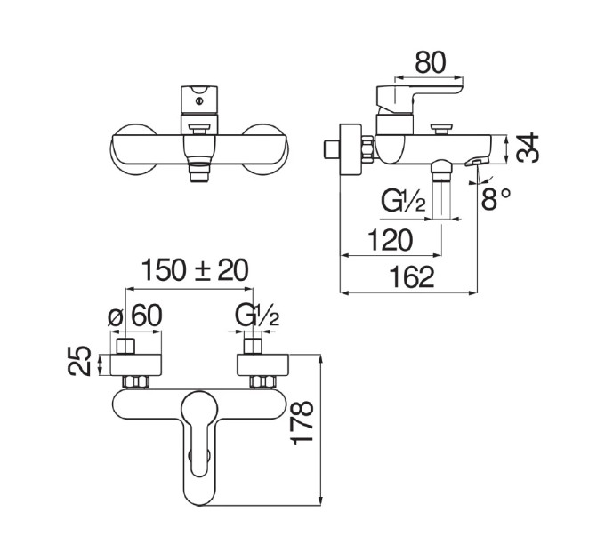 Змішувач для ванни NOBILI ABC AB87110/1CR  Nobili