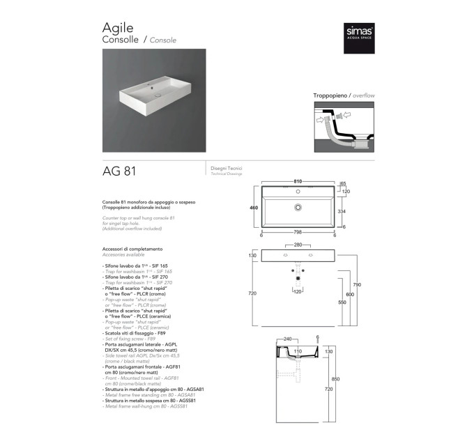 Умивальник AG 81 Agile (AG81) Glossy white SIMAS