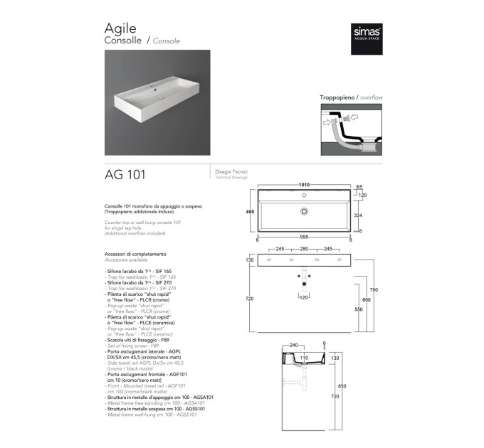 Умивальник AG 101 Agile (AG101) Glossy white SIMAS