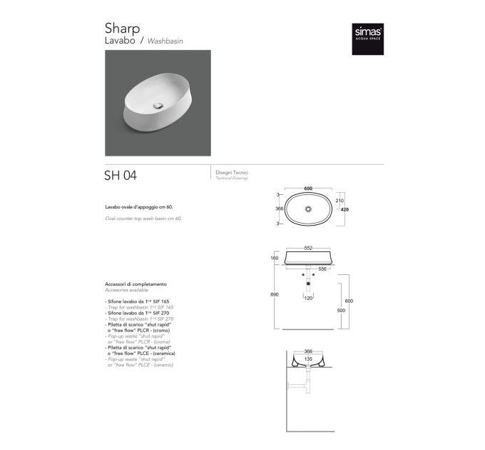 Умивальник SH 04 Sharp (SH04 nero mat) Blak matt, SIMAS
