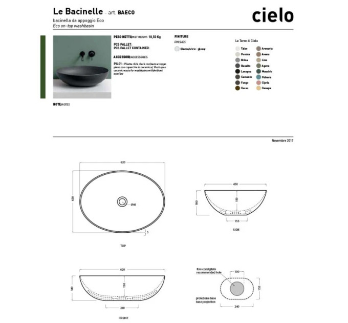 Умивальник Bacinelle ECO 62 (BAECO) Glossy White CIELO