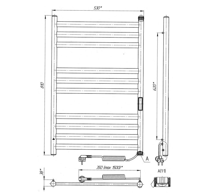 Рушникосушка електрична Квадрант П10 500x800 LARIS