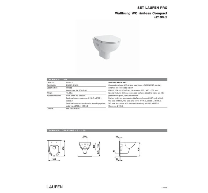 Унітаз підвісний з кришкою soft-close Laufen PRO Rimless LAUFEN