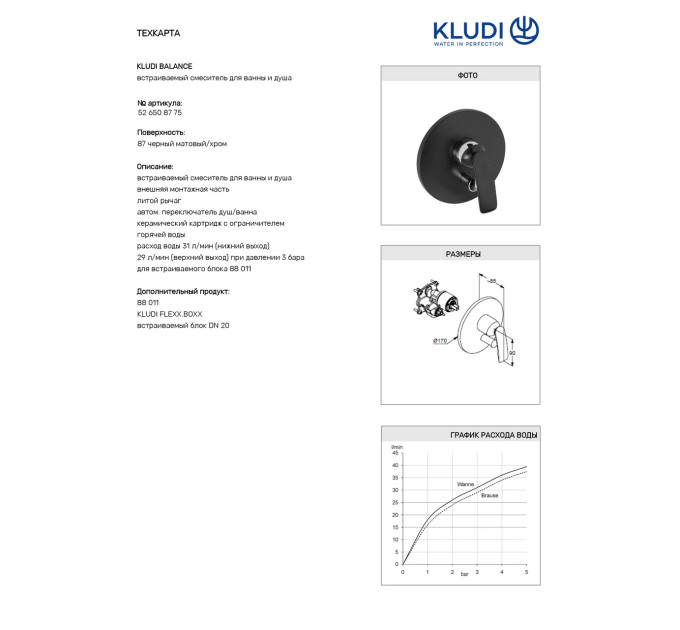 Змішувач Balance (526508775) чорний, Kludi