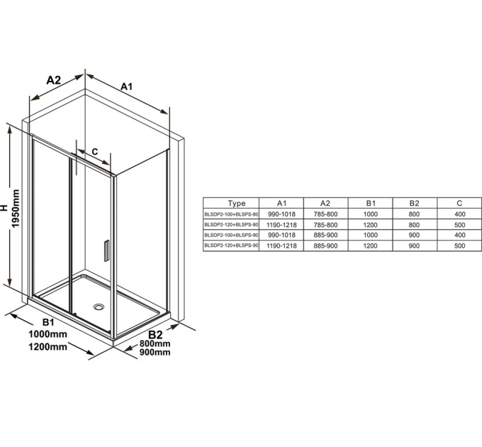 Душова стінка нерухома одноелементна BLSPS-80 Transparent Black X9BM40300Z1 RAVAK