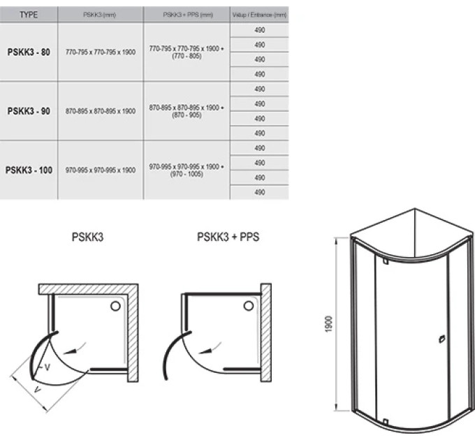 Душова кабіна напівкругла PIVOT PSKK3-80 Transparent, (37644U00Z1) RAVAK
