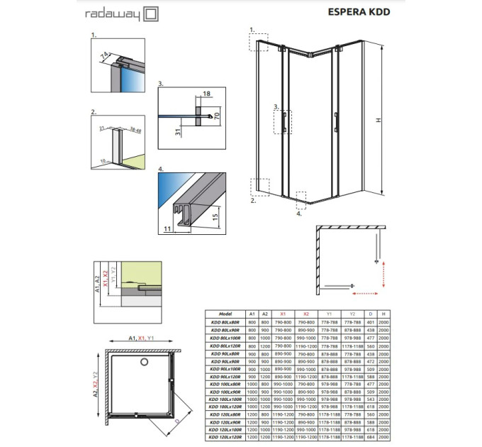 Душова кабіна (половина) Espera KDD 120 права, RADAWAY