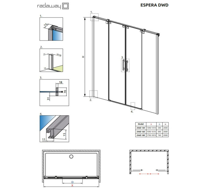 Душова стінка Espera DWD 140, RADAWAY