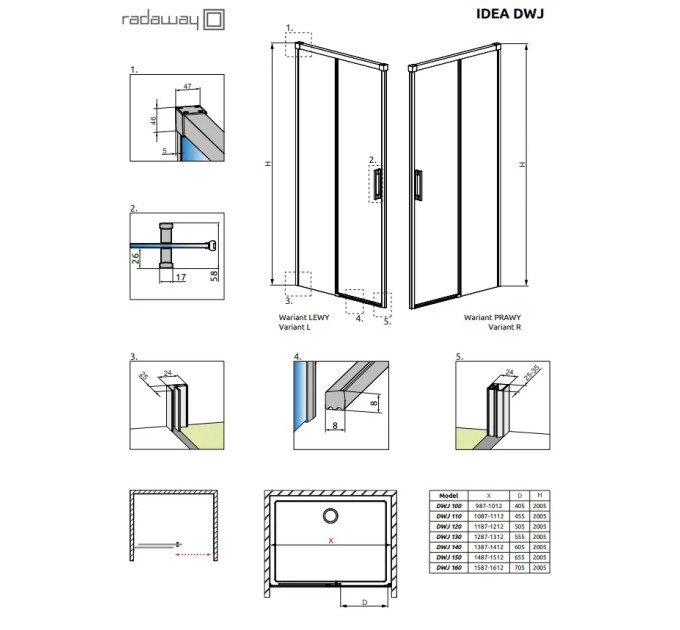 Душові двері Idea DWJ 140 праві, RADAWAY