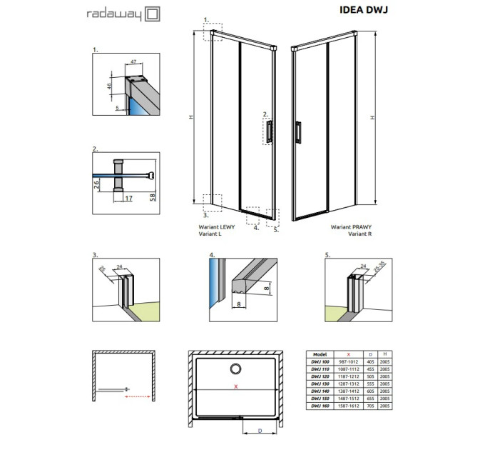 Душові двері Idea Black DWJ 140 праві, RADAWAY