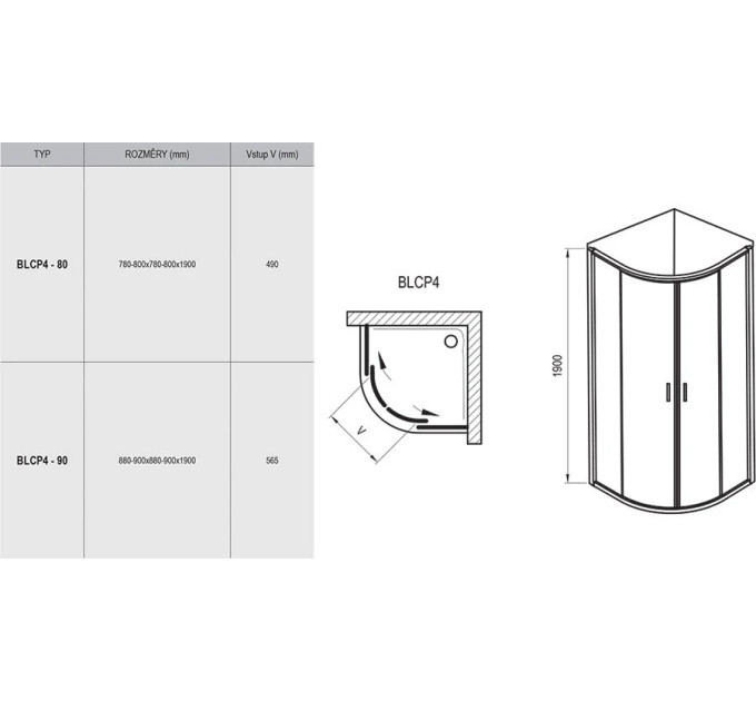 Душова кабіна напівкругла BLIX BLCP4-90 Transparent, (3B270U00Z1) RAVAK