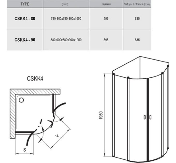 Душова кабіна напівкругла CHROME CSKK4-90 Transparent, (3Q170C00Z1) RAVAK