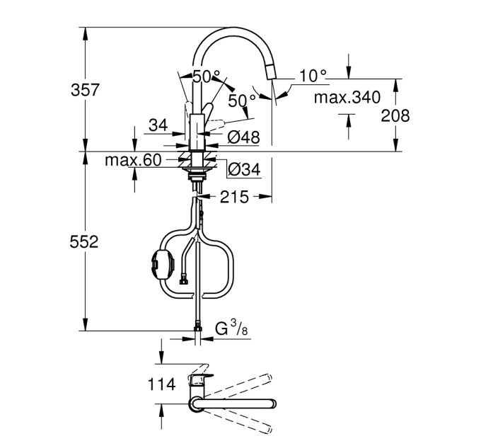 Змішувач для кухні BauCurve 30547000 Grohe