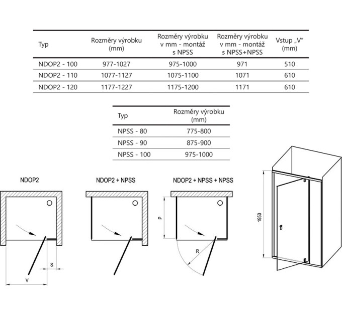 Душові двері NDOP2 110 Transparent Black RAVAK