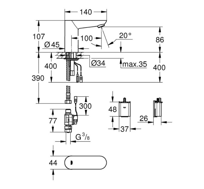 Змішувач для умивальника Euroeco Cosmopolitan E (36271000), Grohe