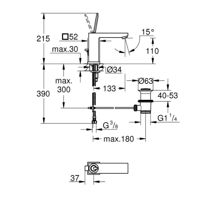 Змішувач для умивальника M-Size Eurocube Joy (23657000), Grohe