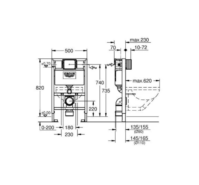 Комплект для унітазу  38948000 Rapid Sl 2-IN-1, монтажна висота 0,82 М GROHE НІМЕЧЧИНА