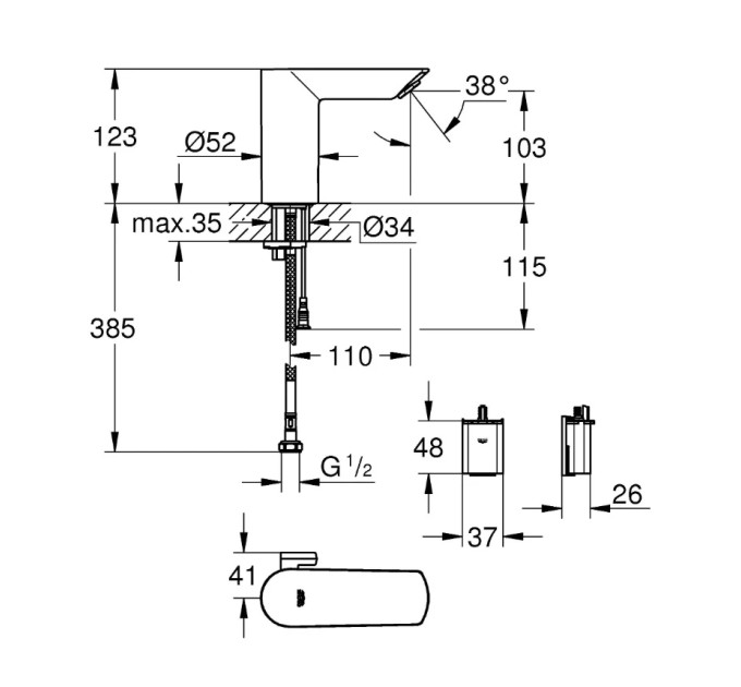 Змішувач для умивальника електронний BauCosmopolitan E (36451000), Grohe