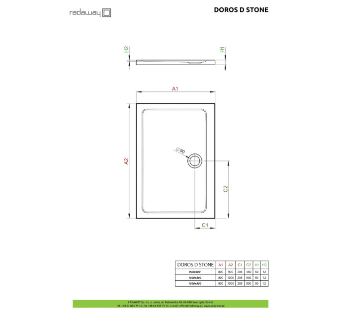 Душовий піддон Doros D Stone White 100x90 см, RADAWAY
