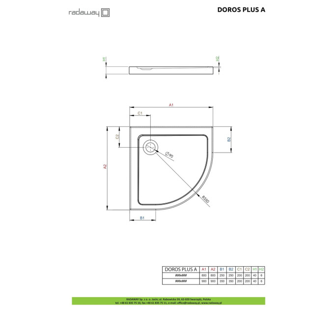 Душовий піддон Doros Plus A 80x80 см, RADAWAY