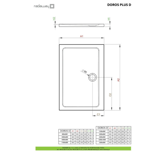 Душовий піддон Doros Plus D 110x80 см, RADAWAY
