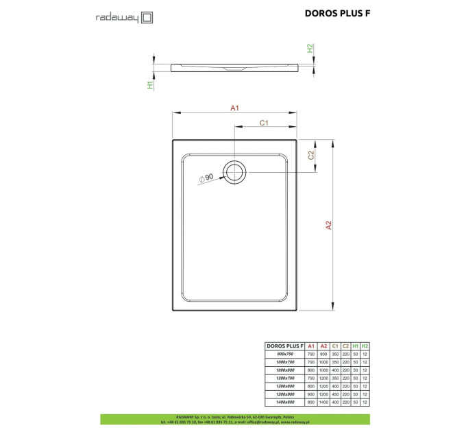 Душовий піддон Doros Plus F 100x80 см, RADAWAY