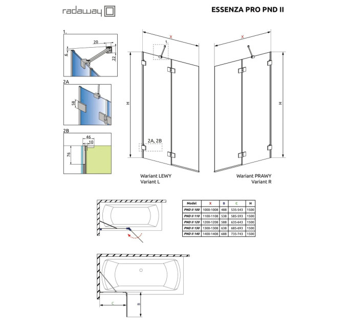 Шторка для ванни Essenza Pro Black PND II 120 права, RADAWAY