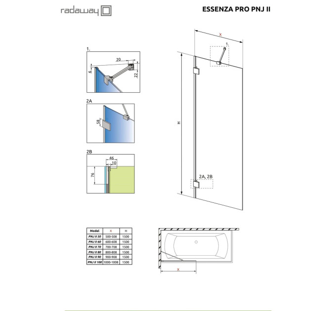Шторка для ванни Essenza Pro Gold PNJ II 90, RADAWAY