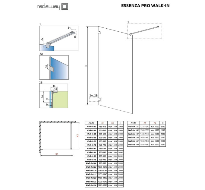 Душова стінка Essenza Pro Gold Walk-in 105, RADAWAY