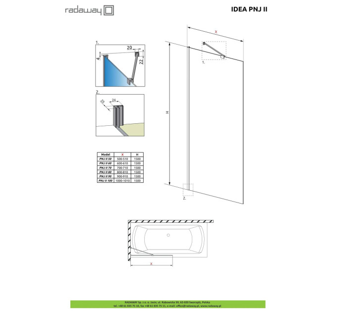 Шторка для ванни Idea Black PNJ II 100 Frame, RADAWAY
