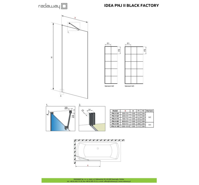 Шторка для ванни Idea Black PNJ II 90 Factory, RADAWAY
