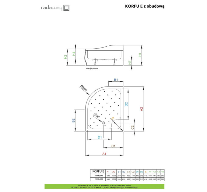 Душовий піддон Korfu E 120x90 см правий, RADAWAY