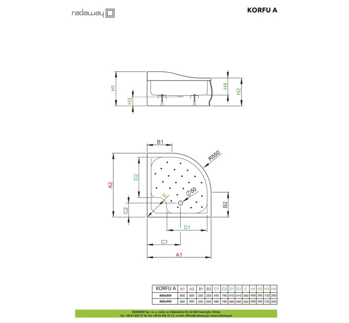Душовий піддон Korfu A 80x80 см, RADAWAY