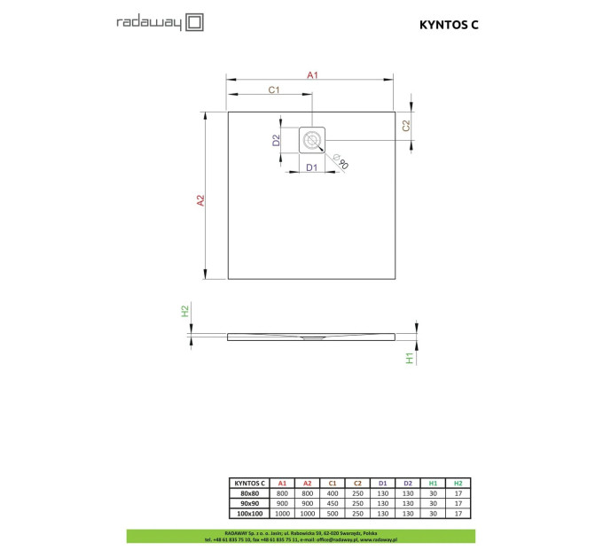 Душовий піддон Kyntos C 90x90 см Cemento, RADAWAY