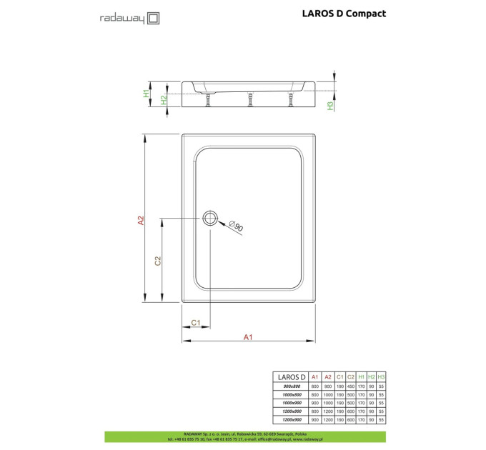 Душовий піддон Laros D Compact 120x80 см, RADAWAY