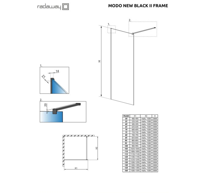 Душова стінка Modo New Black II 105 Frame RADAWAY