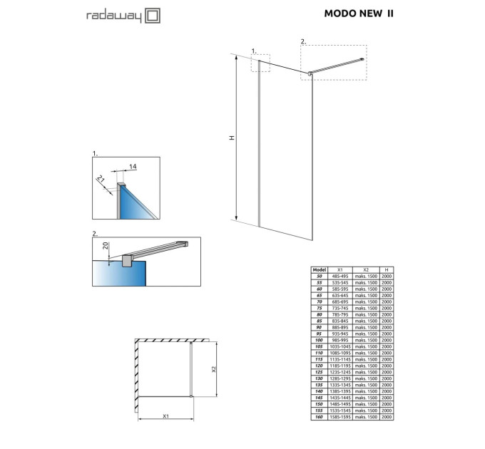 Душова стінка Modo New II 100, RADAWAY
