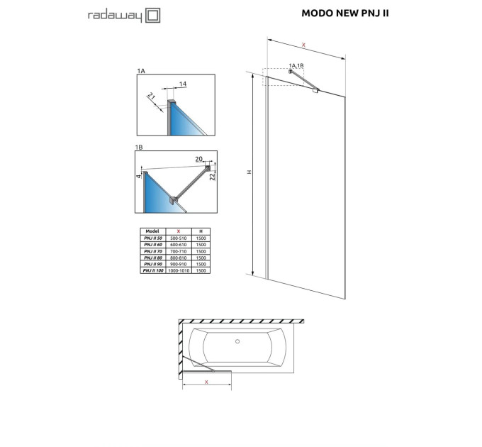 Шторка для ванни Modo New Black PNJ II 100 RADAWAY