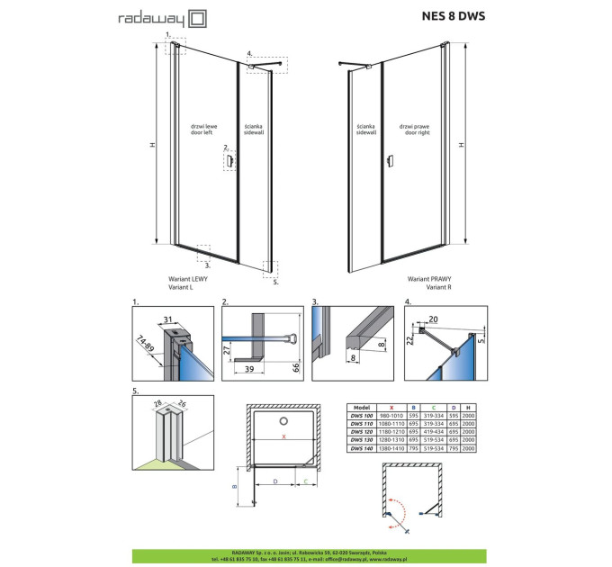 Душові двері NES 8 DWS 790 праві RADAWAY