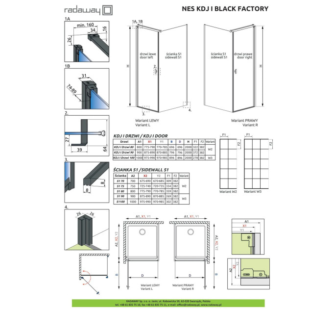 Душові двері NES Black KDJ I 90 Factory праві RADAWAY