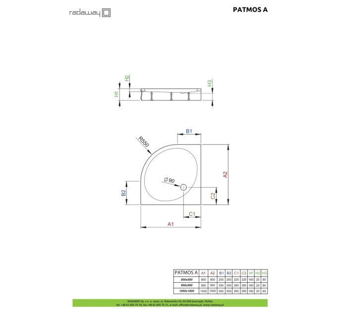 Душовий піддон Patmos A 90x90 см, RADAWAY