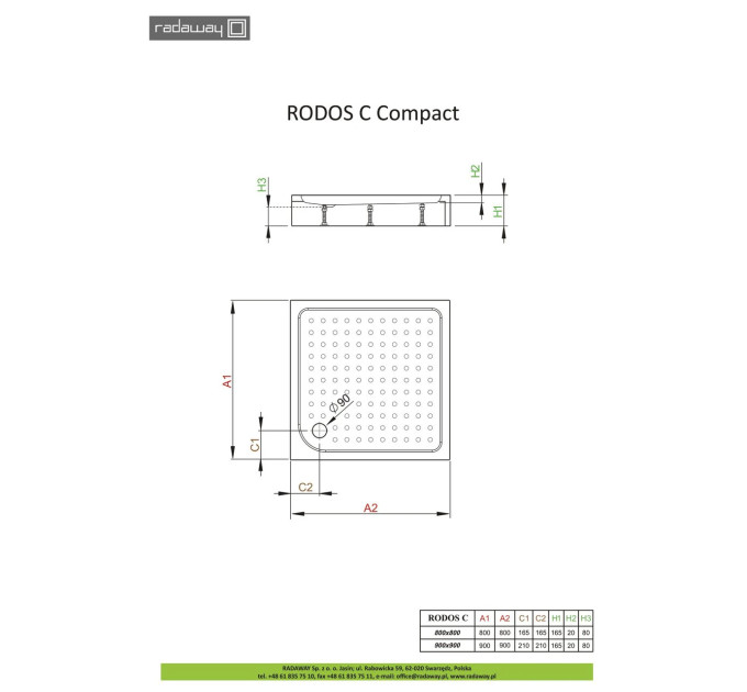 Душовий піддон Rodos C Compact 90x90 см, RADAWAY