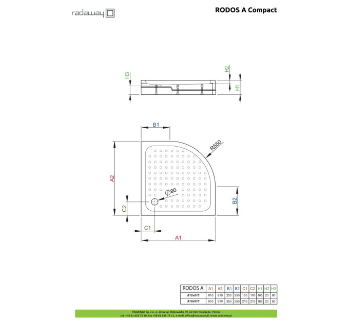 Душовий піддон Rodos A Compact 80x80 см, RADAWAY